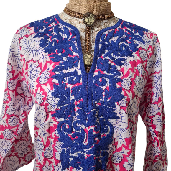 Roberta Roller Rabbit Embroidered Kurta Tunic Mini Dress size S - Picture 3 of 7